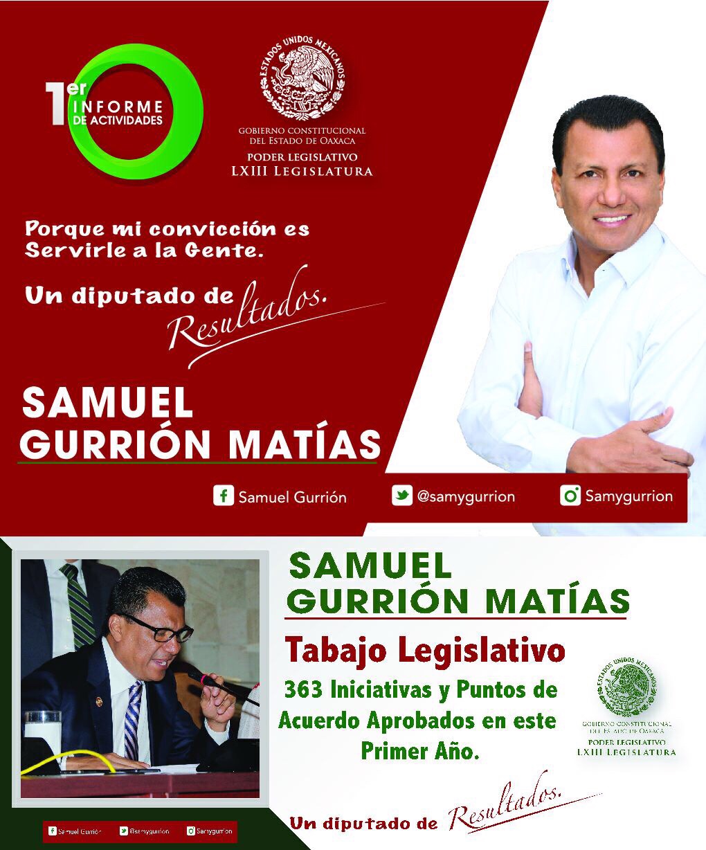 El Diputado Local, Samuel Gurrión Matías también dará a conocer el trabajo que realizó por todo el estado de Oaxaca y el respaldo a la población vulnerable a través de sus diferentes programas. 